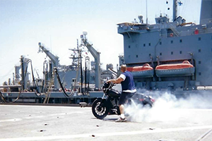 With a Commodore’s approval, two Harley-Davidson motorcycles joined USS Anchorage prior to deployment.