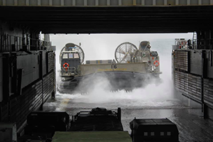 USS Anchorage (LSD 36) well deck ballasted down to launch LCAC.